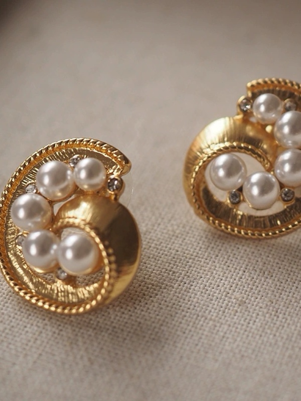 Gold-Tone Pearl Swirl Clip-On Earrings